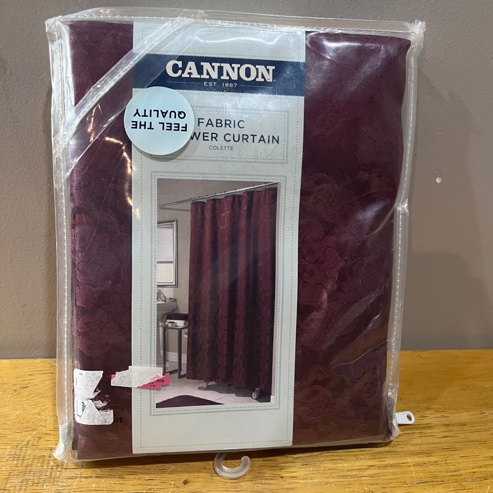 Vtg‎ Cannon Colette Fabric Shower Curtain Burgundy Damask Floral 70x72 New Sears